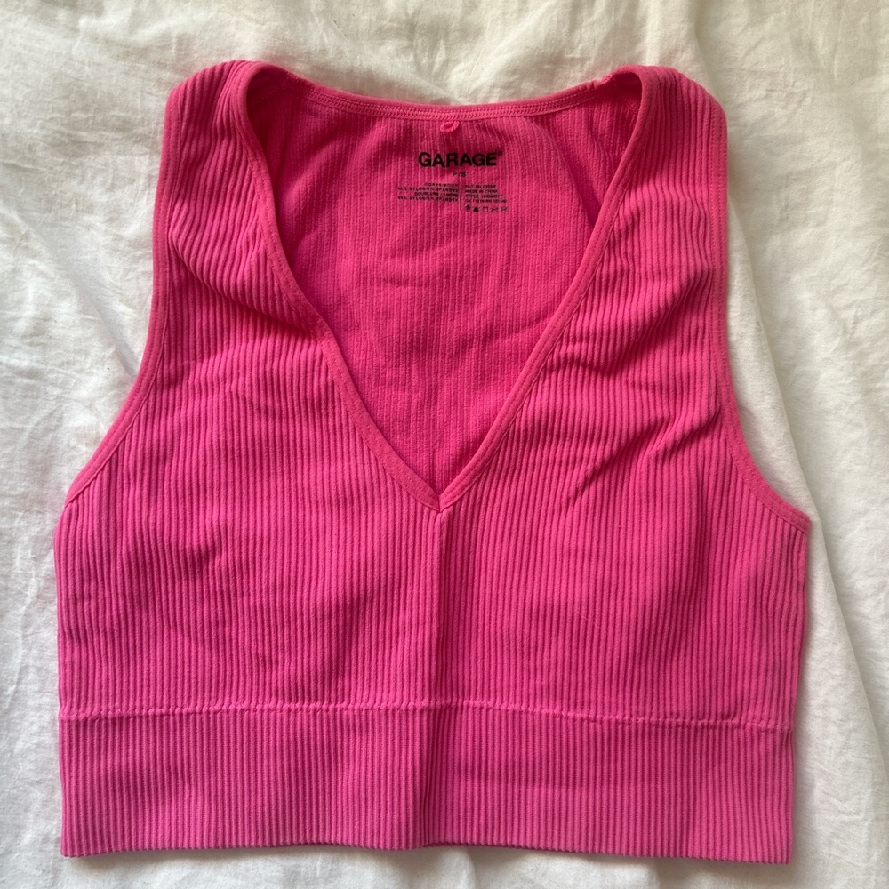 Garage Hot Pink Ribbed V-Neck Tank Top